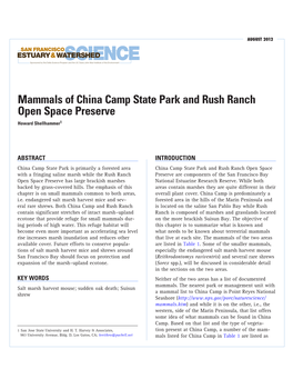 Mammals of China Camp State Park and Rush Ranch Open Space Preserve Howard Shellhammer1