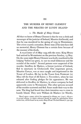 III the I\,Furder of HENRY CLEMENT and the PIRATES OF