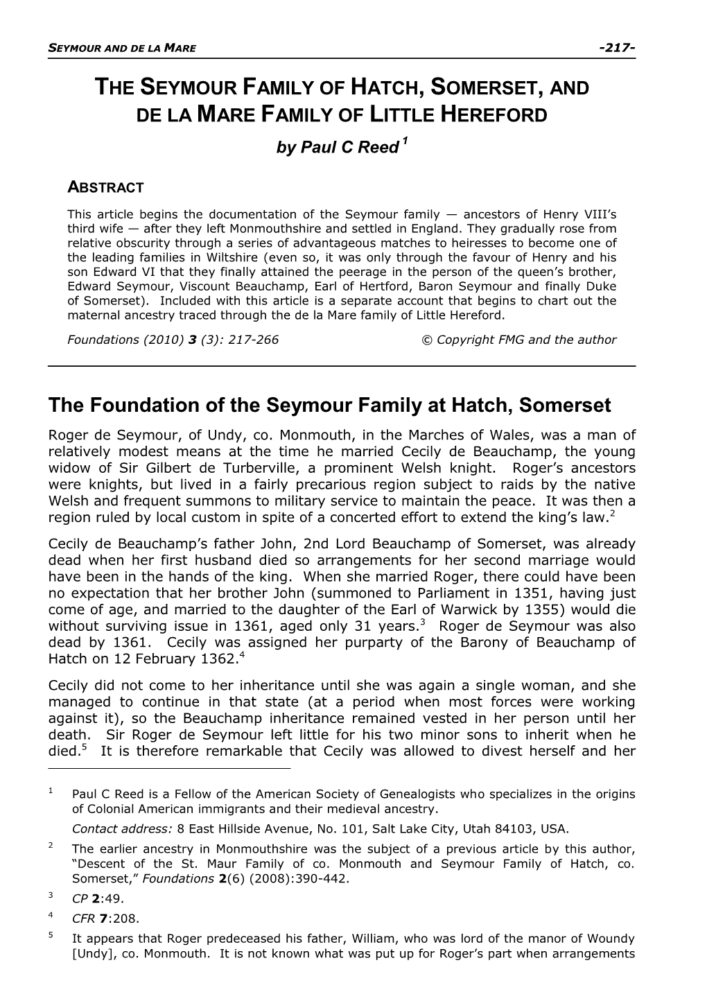 Seymour of Hatch, Somerset, & De La Mare of Little Hereford