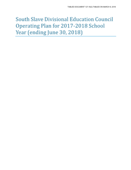 South Slave Divisional Education Council Operating Plan for 2017-2018 School Year (Ending June 30, 2018)