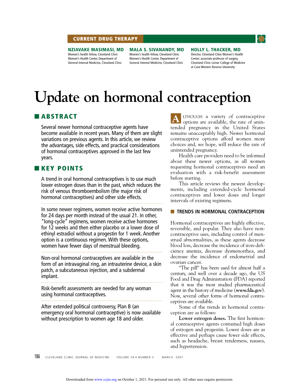 Update on Hormonal Contraception