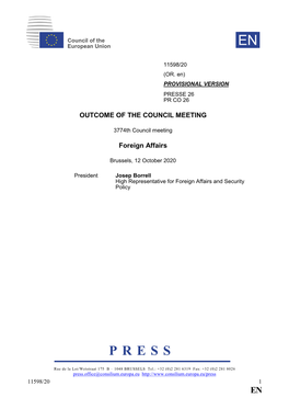 OUTCOME of the COUNCIL MEETING Foreign Affairs