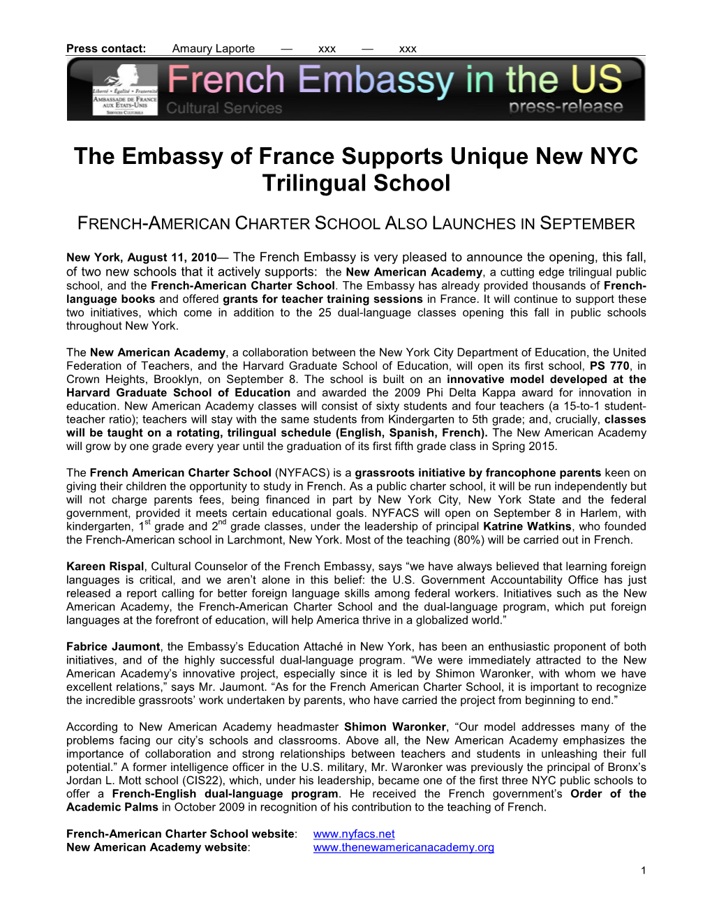 The Embassy of France Supports Unique New NYC Trilingual School
