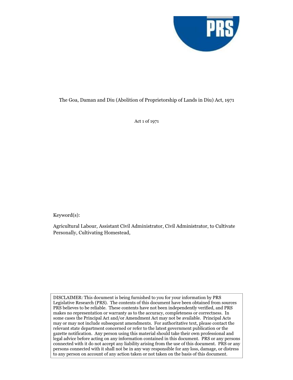 The Goa, Daman and Diu (Abolition of Proprietorship of Lands in Diu) Act, 1971
