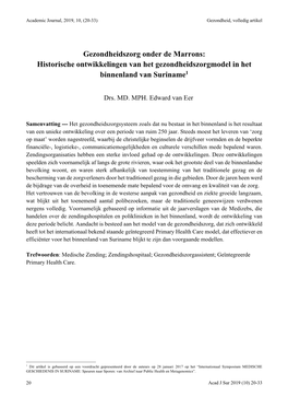 Gezondheidszorg Onder De Marrons: Historische Ontwikkelingen Van Het Gezondheidszorgmodel in Het Binnenland Van Suriname1