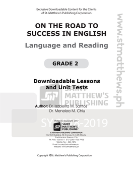 ON the ROAD to SUCCESS in ENGLISH Language and Reading