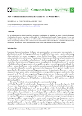 New Combinations in Potentilla (Rosaceae) for the Nordic Flora