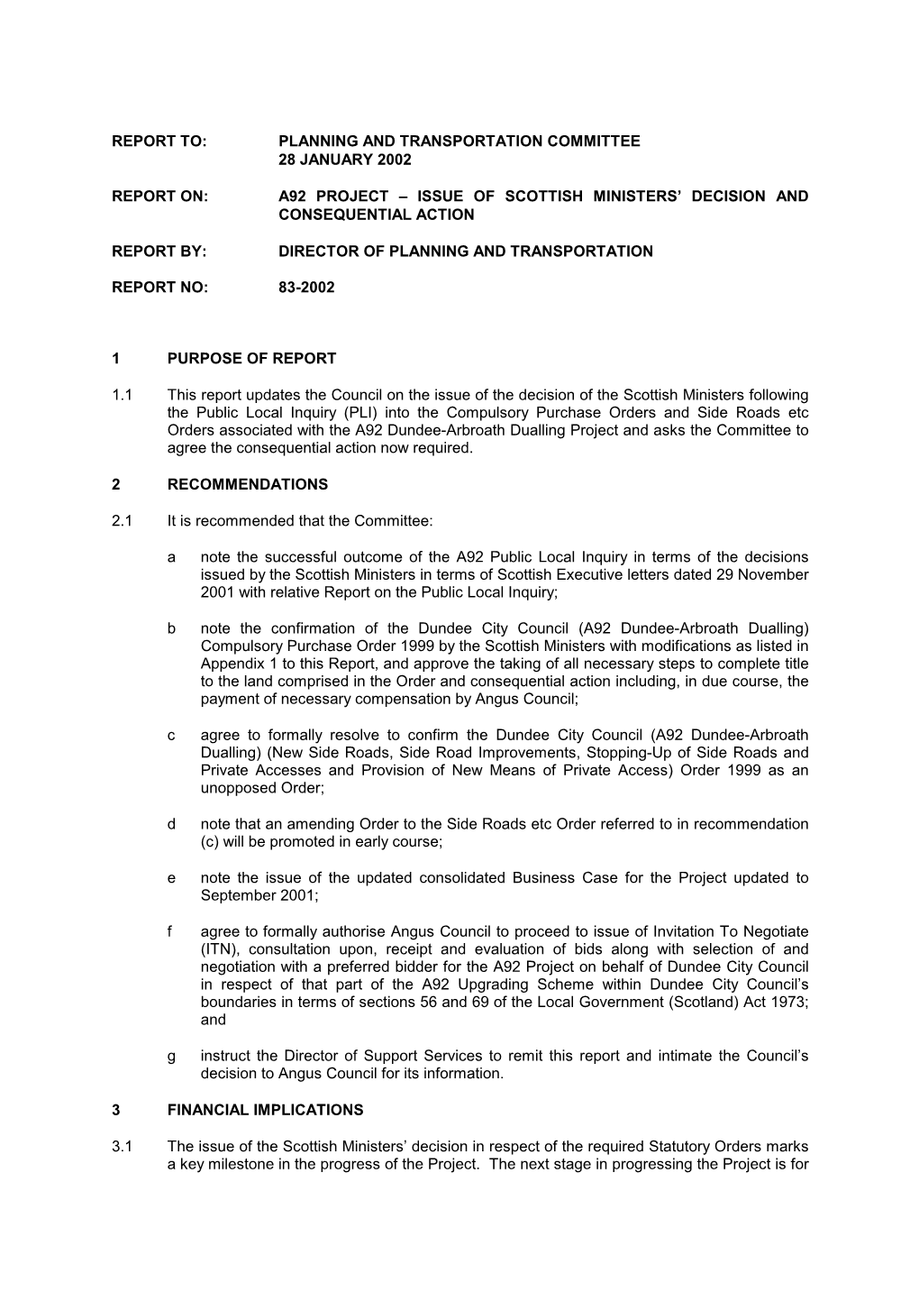 Planning and Transportation Committee 28 January 2002