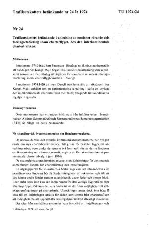 Bet. 1974:TU24 Trafikutskottets Betänkande I Anledning Av Motioner