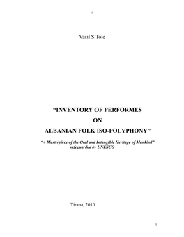 Inventory of Performes on Albanian Folk Iso-Polyphony”