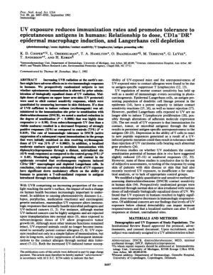 Epidermal Macrophage Induction, and Langerhans Cell Depletion (Photoimmunology/Ozone Depletion/Contact Sensitivity/T Lymphocytes/Antigen Presenting Cells) K