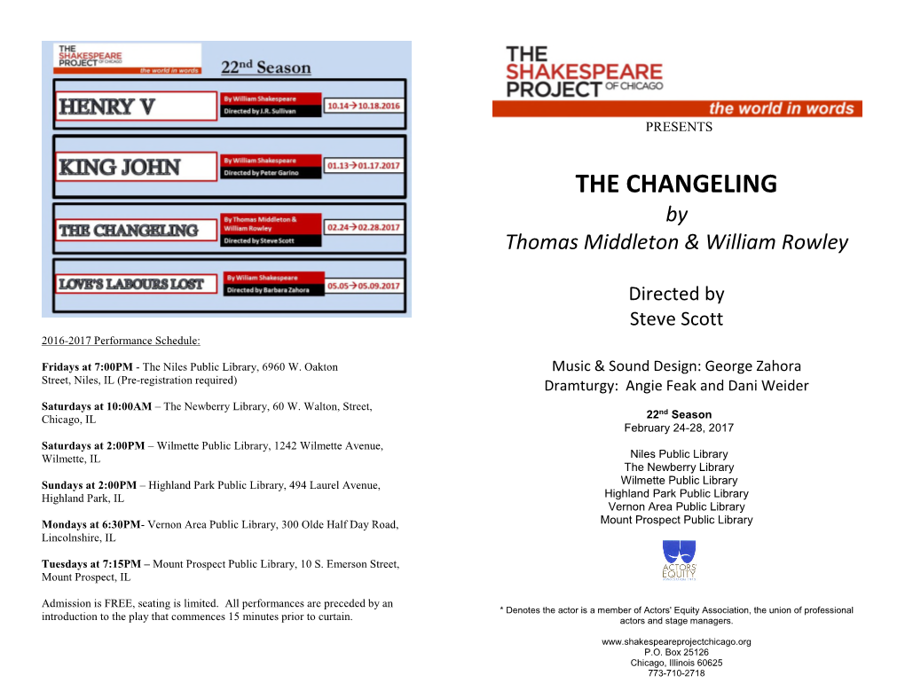 THE CHANGELING by Thomas Middleton & William Rowley