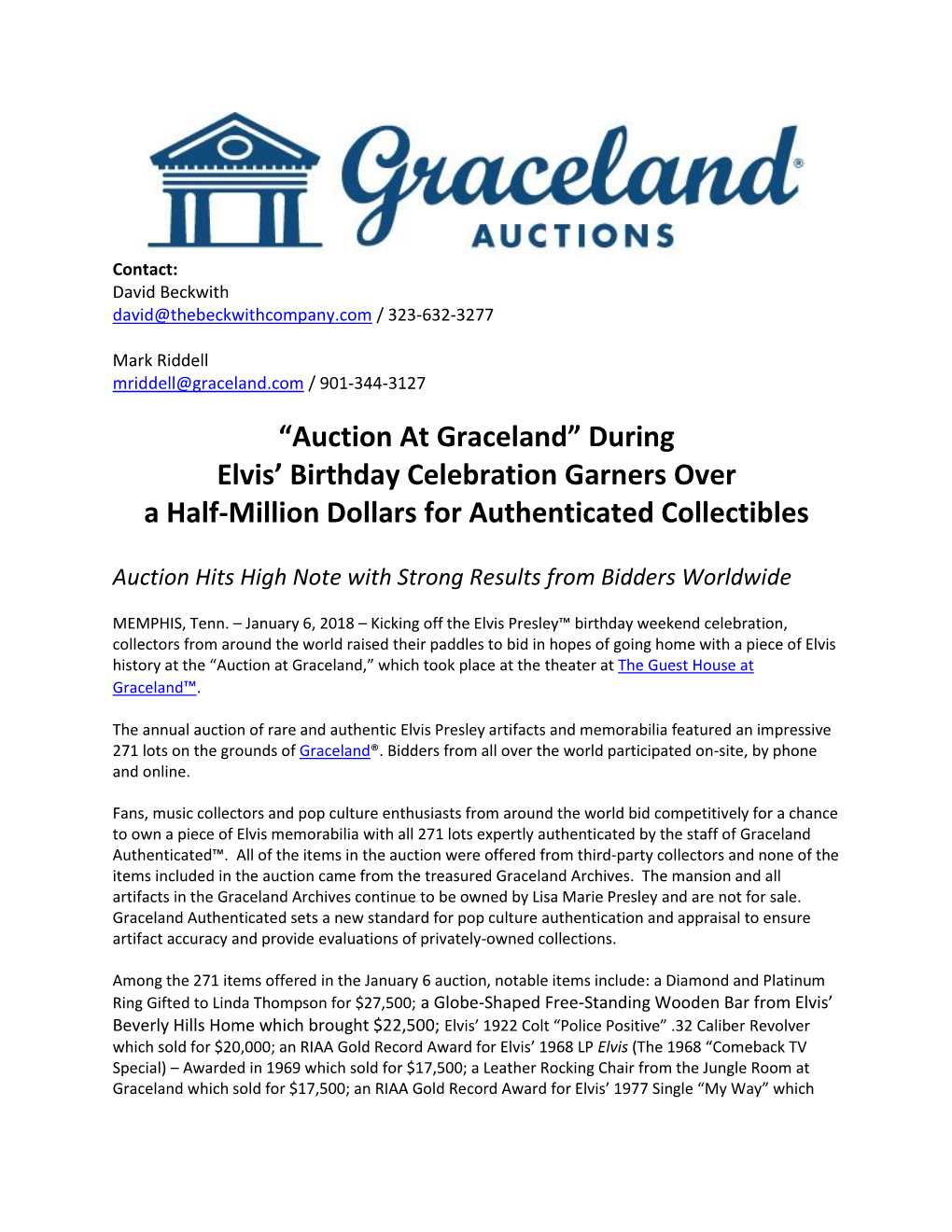 “Auction at Graceland” During Elvis' Birthday Celebration Garners Over