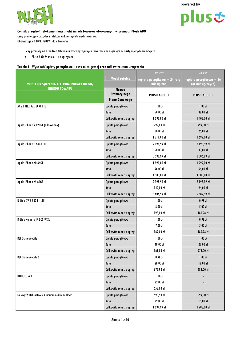 Innych Towarów Oferowanych W Promocji Plush ABO Ceny Promocyjne Urządzeń Telekomunikacyjnych/Innych Towarów