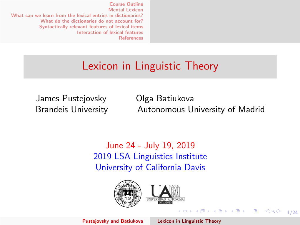 Lexicon in Linguistic Theory