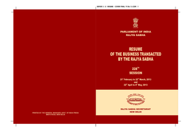 Resume of the Business Transacted by the Rajya Sabha