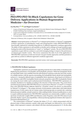 PEO-PPO-PEO Tri-Block Copolymers for Gene Delivery Applications in Human Regenerative Medicine—An Overview