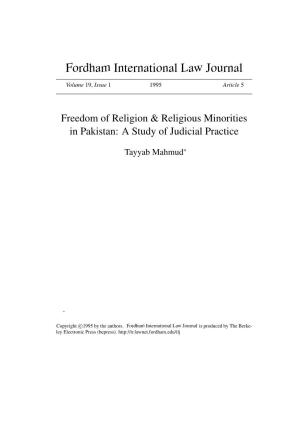 Freedom of Religion & Religious Minorities in Pakistan: a Study Of