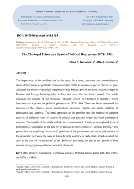 The Chistopol Prison As a Space of Political Repression (1978-1990)