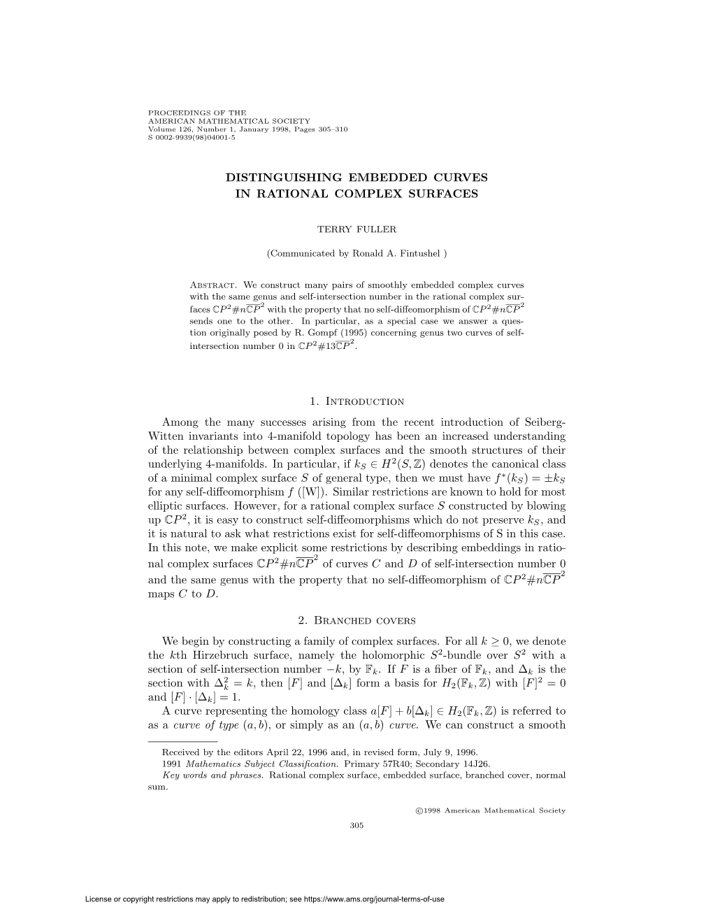 Distinguishing Embedded Curves in Rational Complex Surfaces