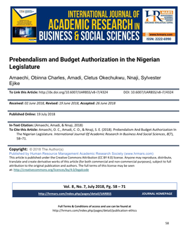Prebendalism and Budget Authorization in the Nigerian Legislature