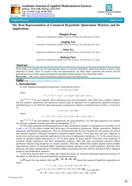 Academic Journal of Applied Mathematical Sciences the Real