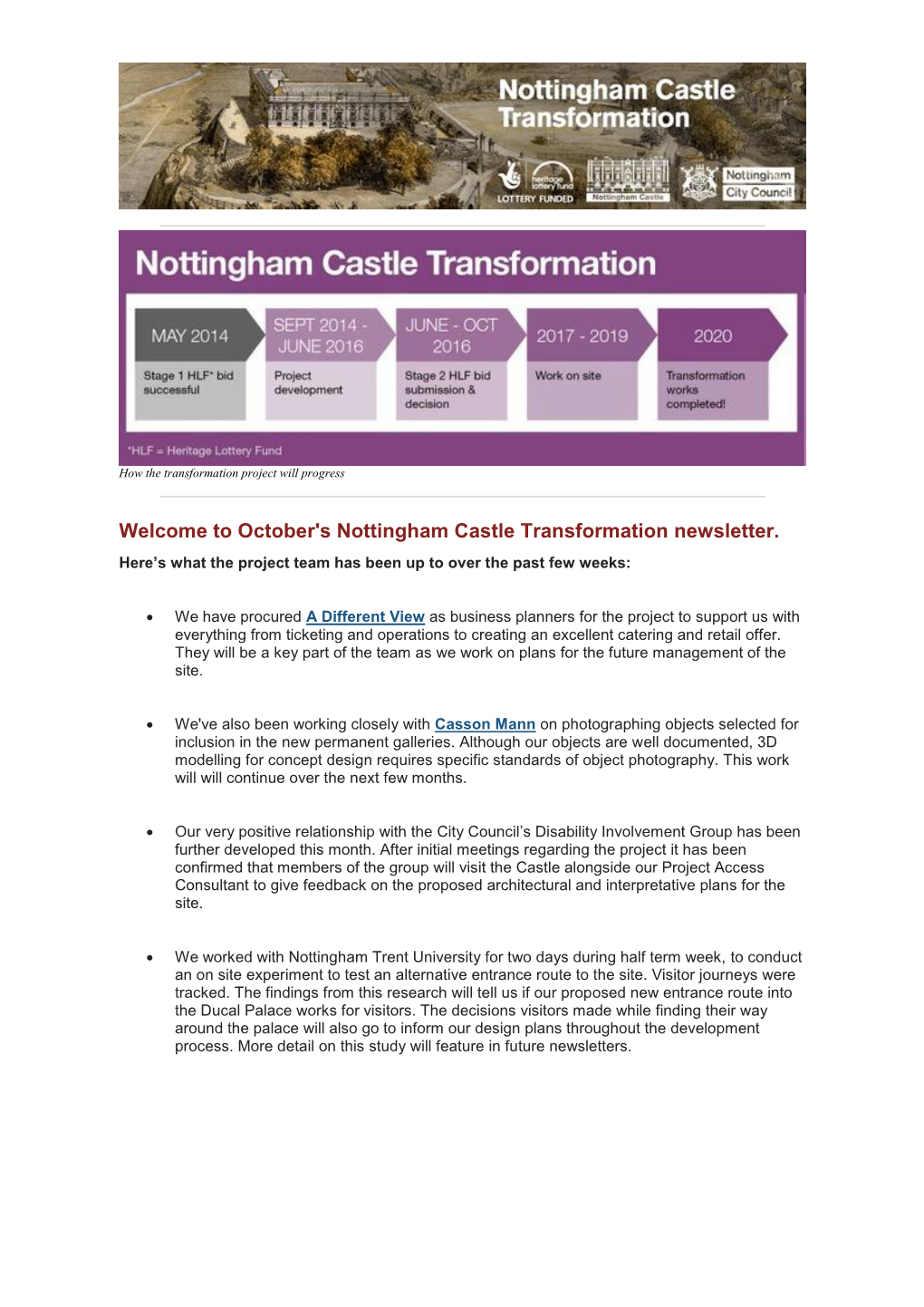 Welcome to October's Nottingham Castle Transformation Newsletter. Here’S What the Project Team Has Been up to Over the Past Few Weeks