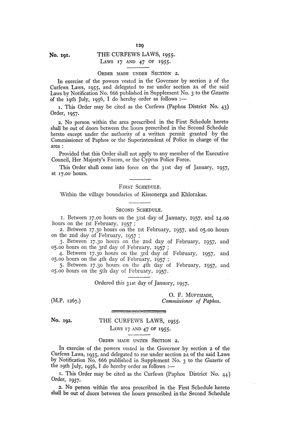 No. 191. the CURFEWS LAWS, 1955. LAWS 17 and 47 of 1955