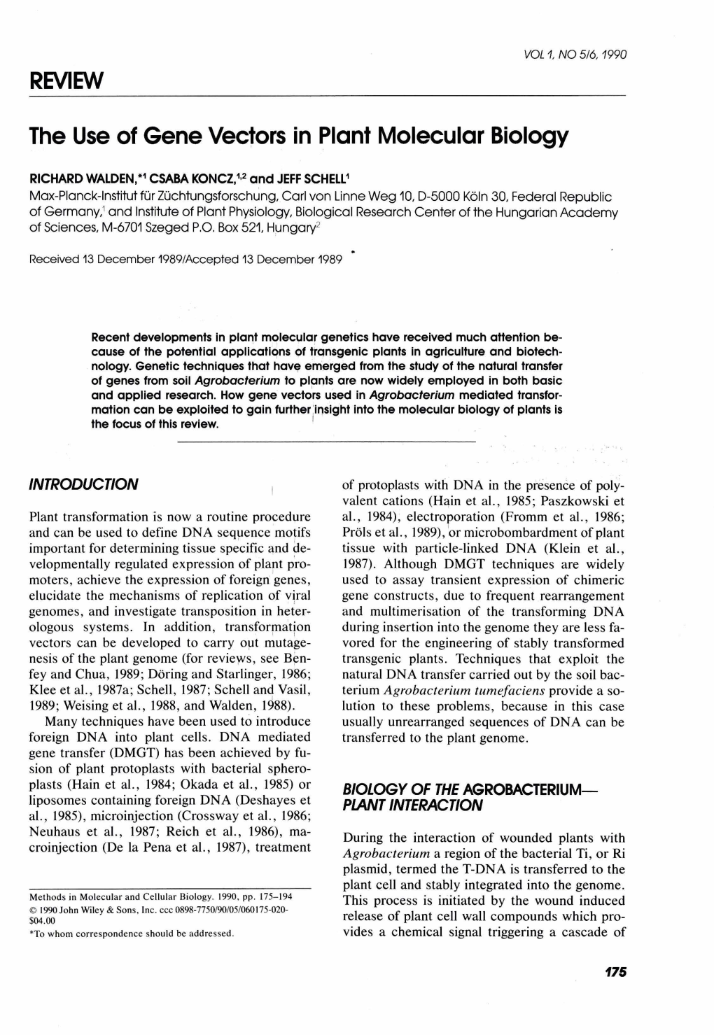 The Use of Gene Vectors in Plant Molecular Biology