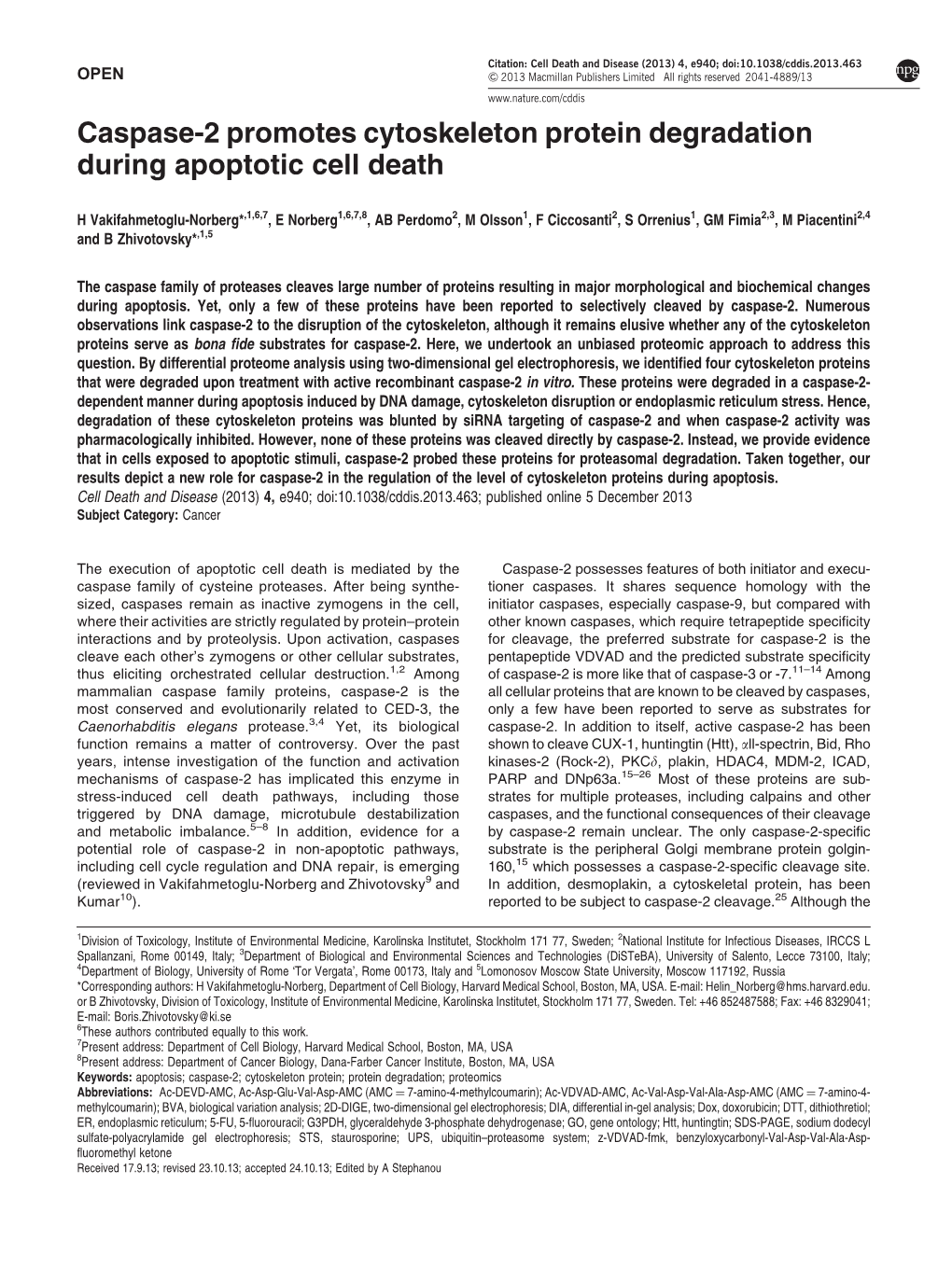 Caspase-2 Promotes Cytoskeleton Protein Degradation During Apoptotic Cell Death