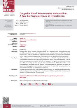 Congenital Renal Arteriovenous Malformation: a Rare but Treatable Cause of Hypertension