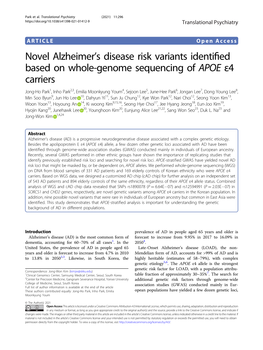 Novel Alzheimer's Disease Risk Variants Identified Based on Whole