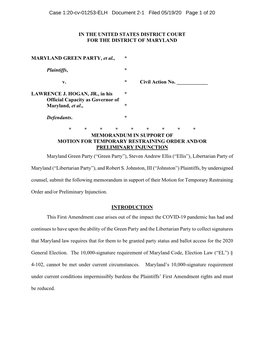 Case 1:20-Cv-01253-ELH Document 2-1 Filed 05/19/20 Page 1 of 20