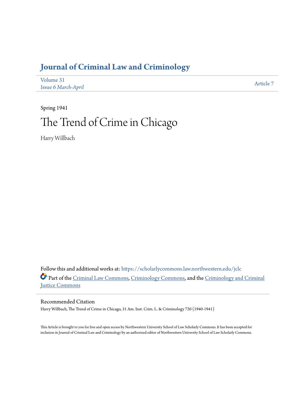 The Trend of Crime in Chicago