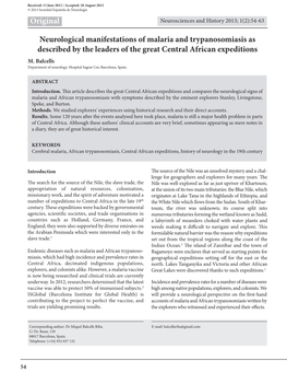 Original Neurological Manifestations of Malaria and Trypanosomiasis As