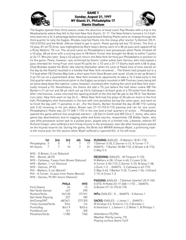 GAME 1 Sunday, August 31, 1997 NY Giants 31, Philadelphia 17