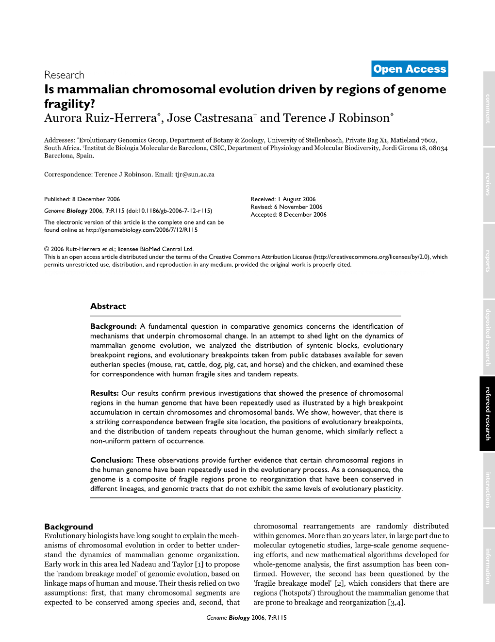 Is Mammalian Chromosomal Evolution Driven by Regions of Genome Fragility?