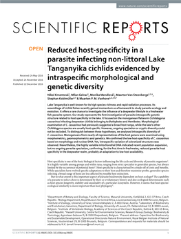 Reduced Host-Specificity in a Parasite Infecting Non-Littoral Lake