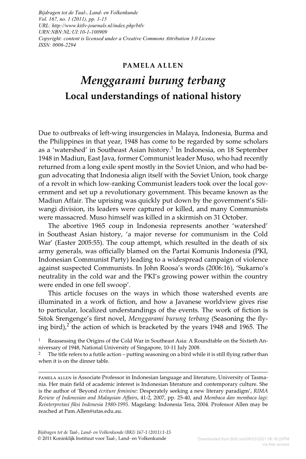 Menggarami Burung Terbang Local Understandings of National History