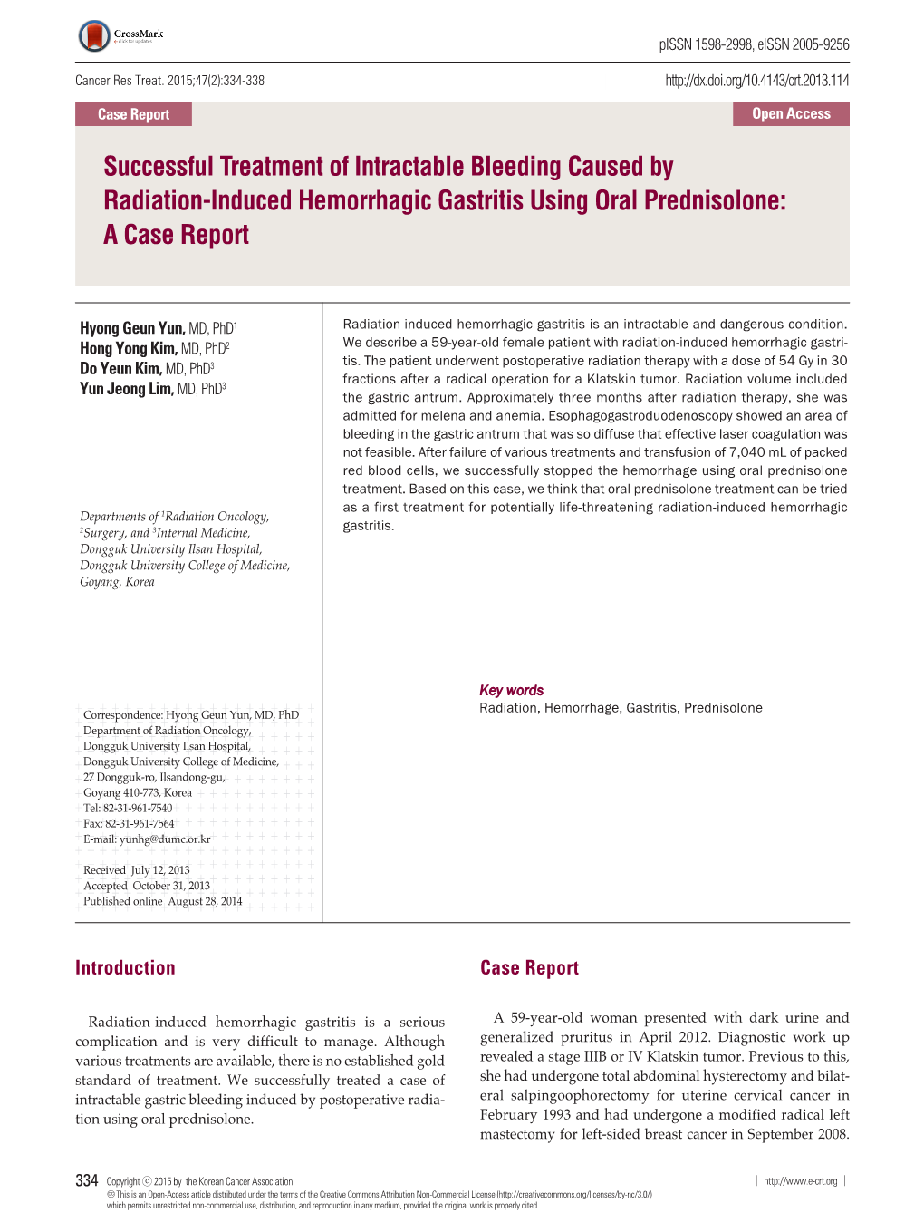 Successful Treatment of Intractable Bleeding Caused by Radiation-Induced Hemorrhagic Gastritis Using Oral Prednisolone: a Case Report