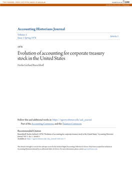 Evolution of Accounting for Corporate Treasury Stock in the United States Norlin Gerhard Rueschhoff