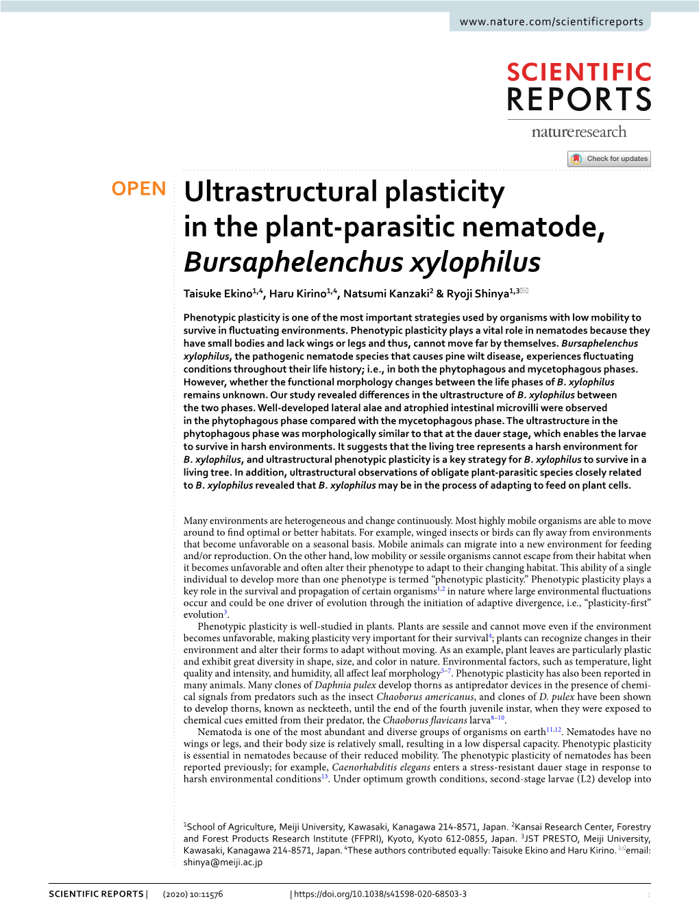 Ultrastructural Plasticity in the Plant-Parasitic Nematode