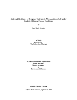 Activated Resistance of Bentgrass Cultivars to Microdochium Nivale Under Predicted Climate Change Conditions