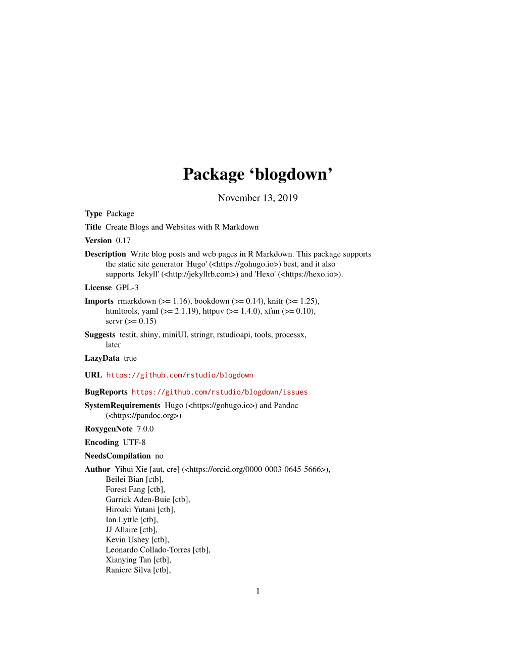 Package 'Blogdown'