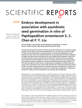Embryo Development in Association with Asymbiotic Seed Germination in Vitro of Received: 11 November 2014 Accepted: 13 October 2015 Paphiopedilum Armeniacum S