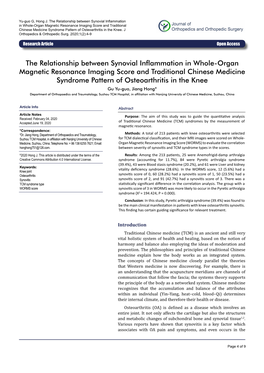 The Relationship Between Synovial Inflammation in Whole-Organ Magnetic Resonance Imaging Score and Traditional Chinese Medicine