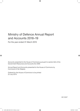 Ministry of Defence Annual Report and Accounts 2018–19 for the Year Ended 31 March 2019