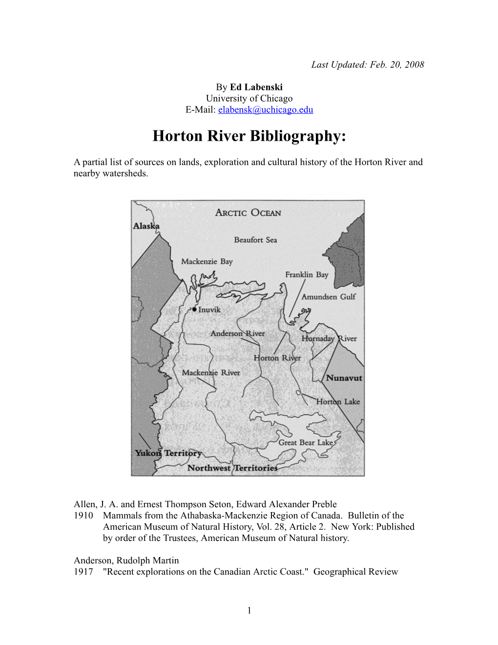 Horton River Bibliography