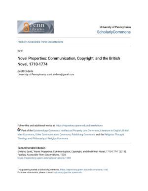 Novel Properties: Communication, Copyright, and the British Novel, 1710-1774