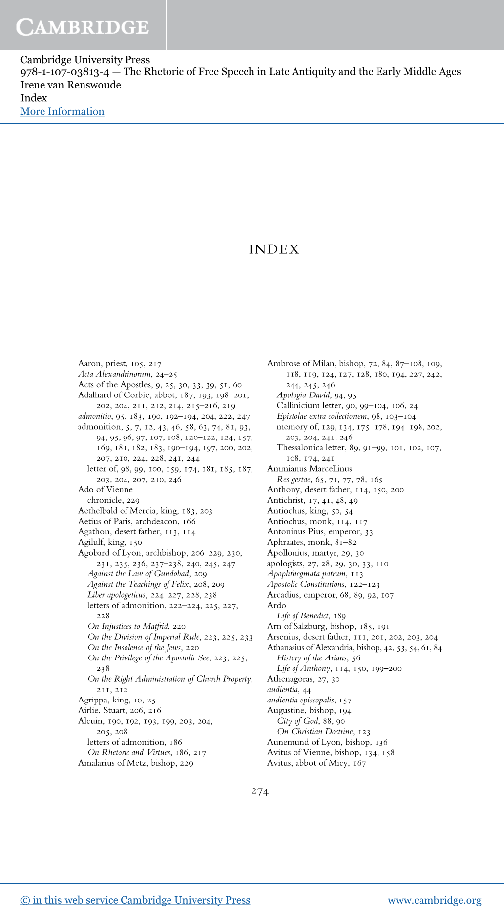 Cambridge University Press 978-1-107-03813-4 — the Rhetoric of Free Speech in Late Antiquity and the Early Middle Ages Irene Van Renswoude Index More Information